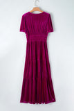 Velvet Puff Short Sleeve Smocked Waist Tiered Maxi Dress with Pockets- 3 Colors