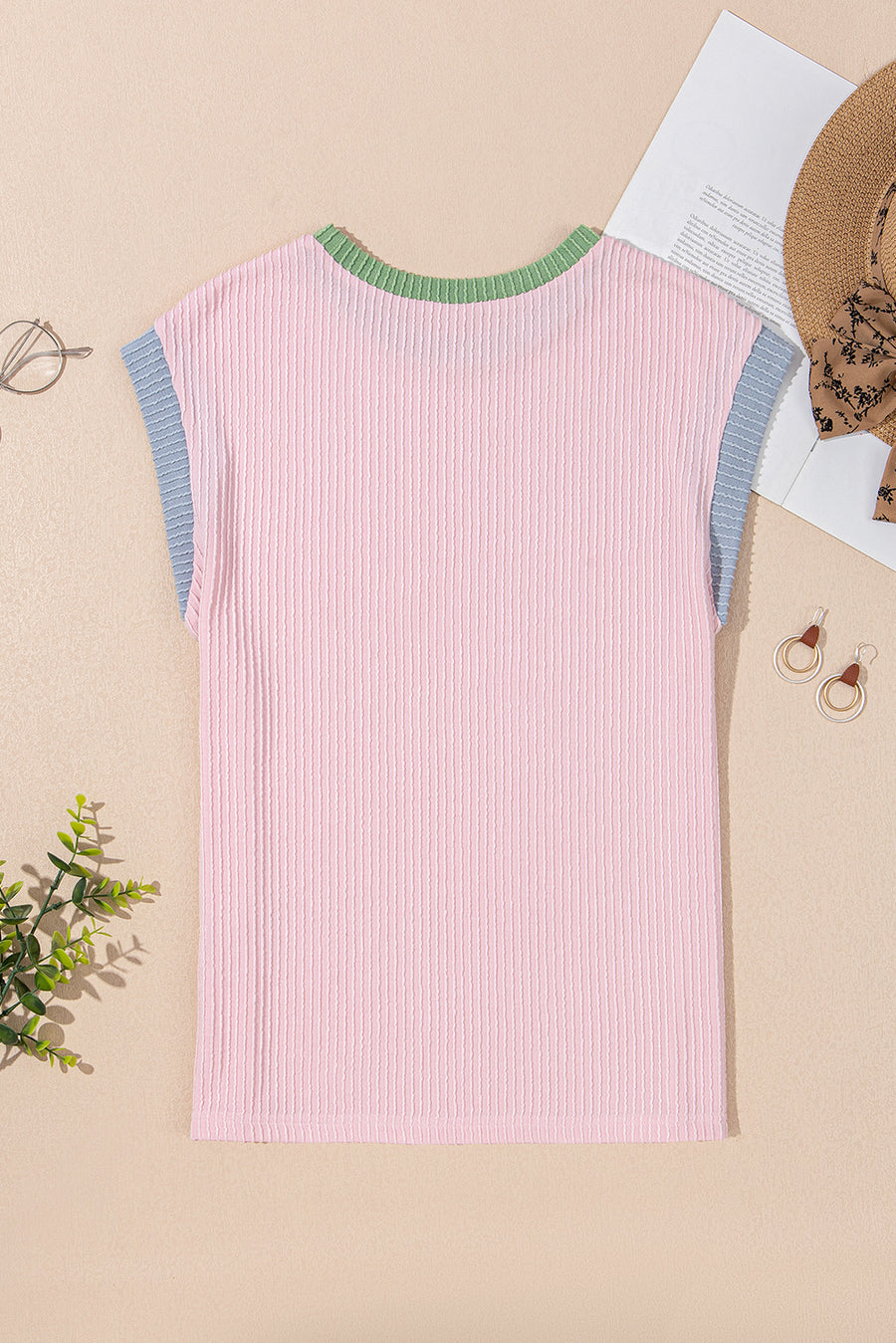 Color Block Corded Crew Neck T-Shirt- 2 Colors