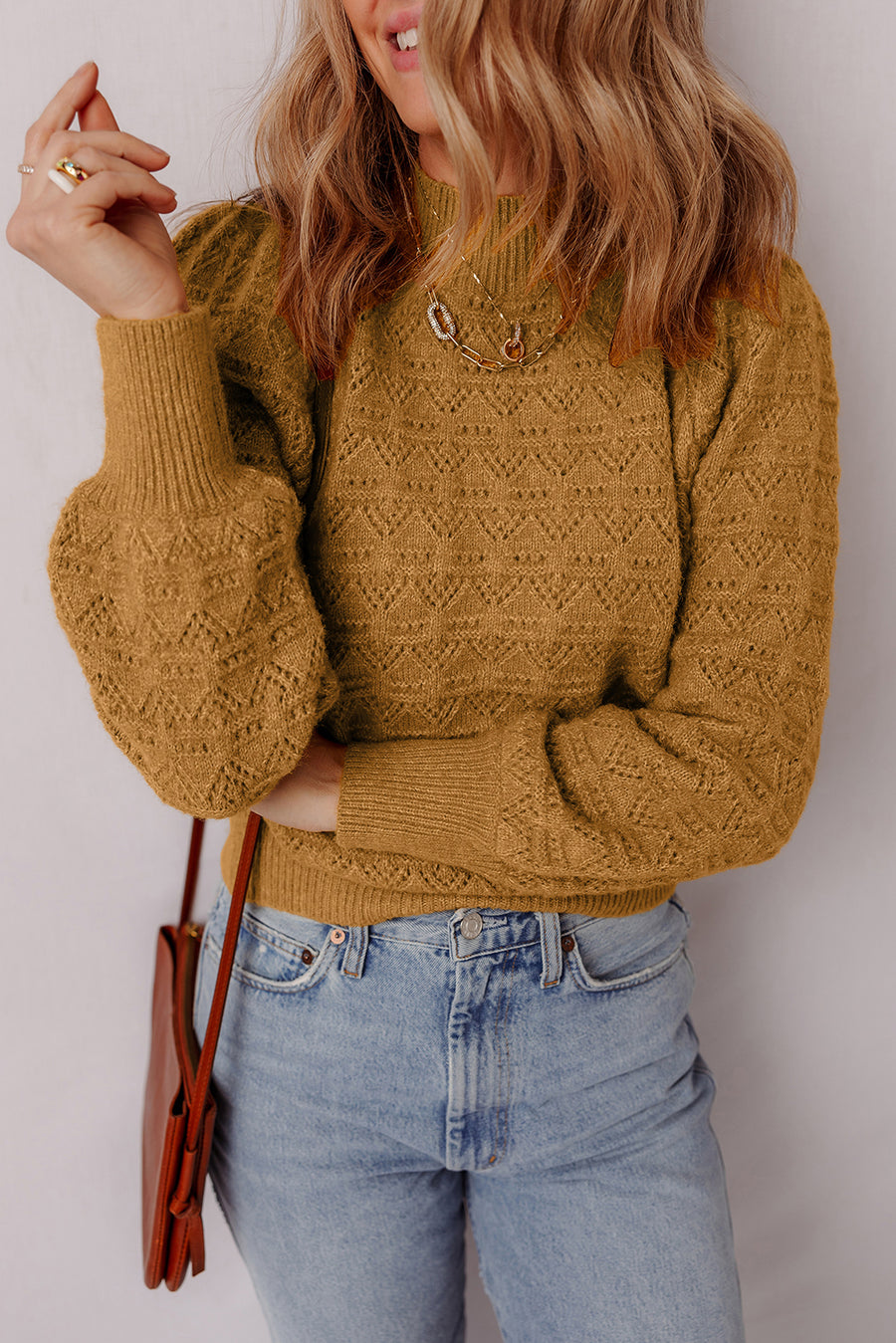 Jurassic Gold Crochet Balloon Sleeve Sweater