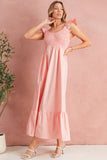 V-Neck Flutter Sleeve Smocked Bodice High Waist Ruffle Maxi Dress with Pockets- 2 Colors