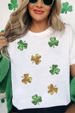 White Sequin Clovers Graphic T-Shirt