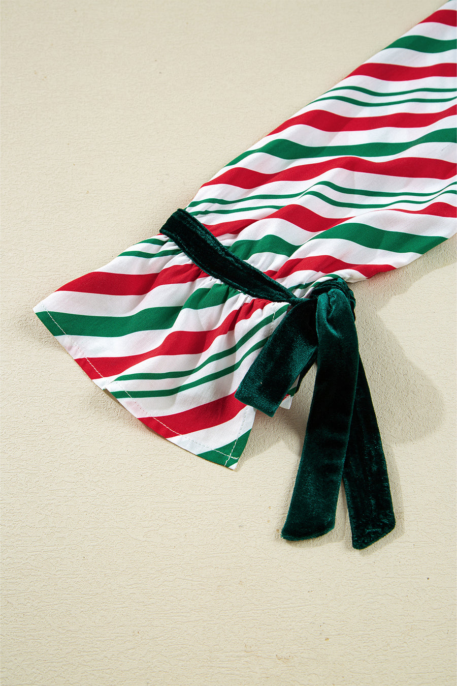 Green Striped Velvet Ribbon Trim Pajama Set