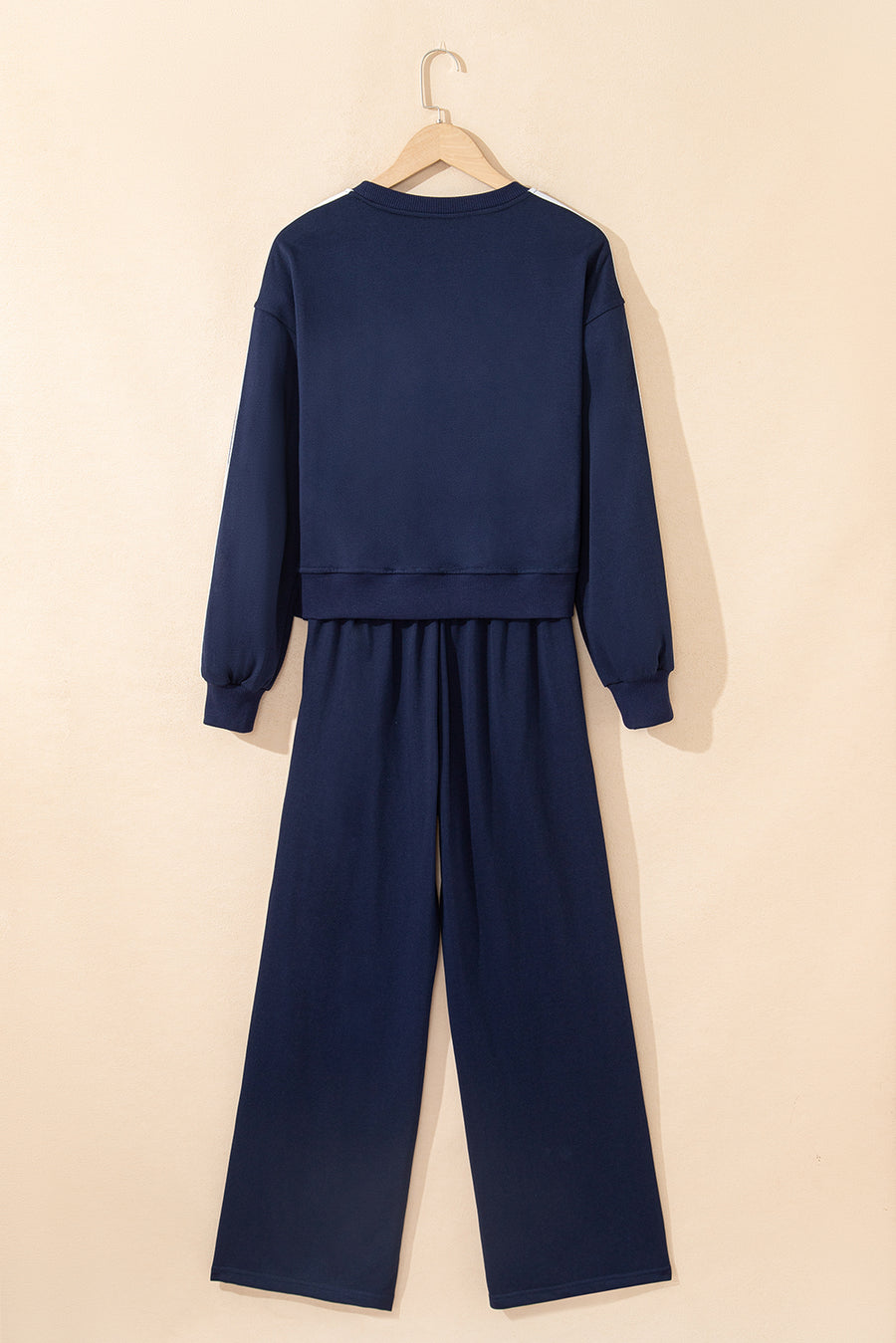 Varsity Striped Cropped Sweatshirt and Wide Leg Pants Matching Set- 5 Colors