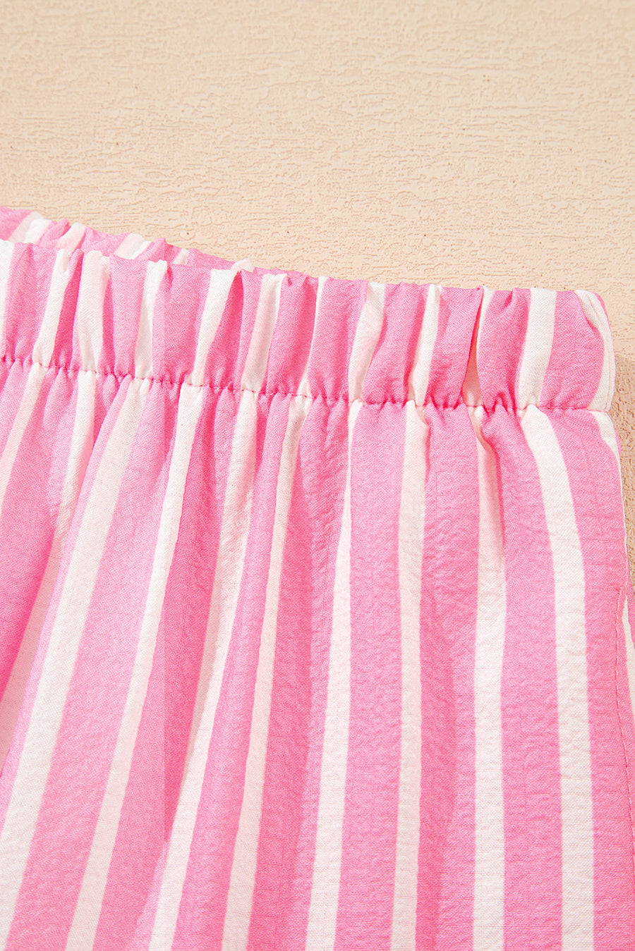 Pink Striped Bow Decor Peter Pan Collar Button-Up Top and Pants Pajama Set