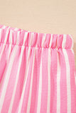 Pink Striped Bow Decor Peter Pan Collar Button-Up Top and Pants Pajama Set