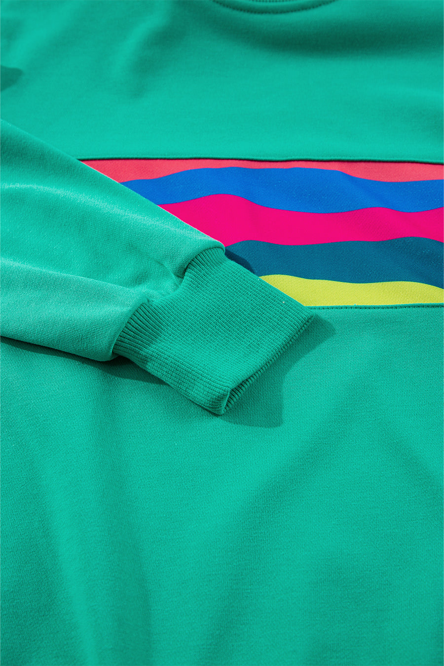 Green Multicolored Wavy Striped Crew Neck Long Sleeve Top- 2 Colors