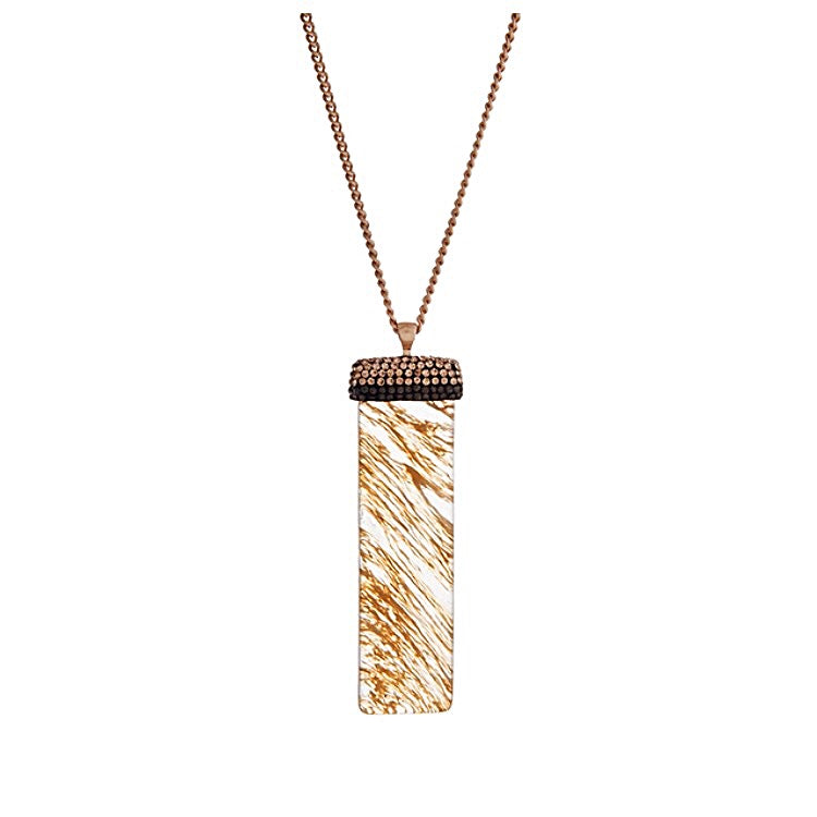 Gold Tone Natural Pendant Necklace with Accent Stones- Beige