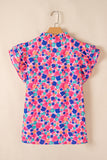 Rose Red Abstract Print Ruffle Sleeve V Neck Blouse