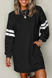 Varsity Striped Long Sleeve Loose Mini Dress with Pockets- 5 Colors