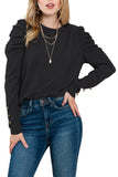 Black Button Cuff Puff Long Sleeve Sheath Top