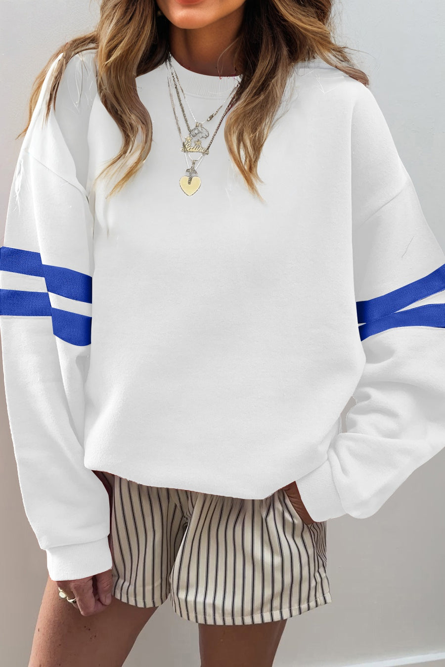 Varsity Striped Sleeve Loose Fit Sweatshirt- 8 Colors