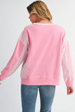 Pink Color Block Patchwork Drop Shoulder Loose Fit Sweatshirt