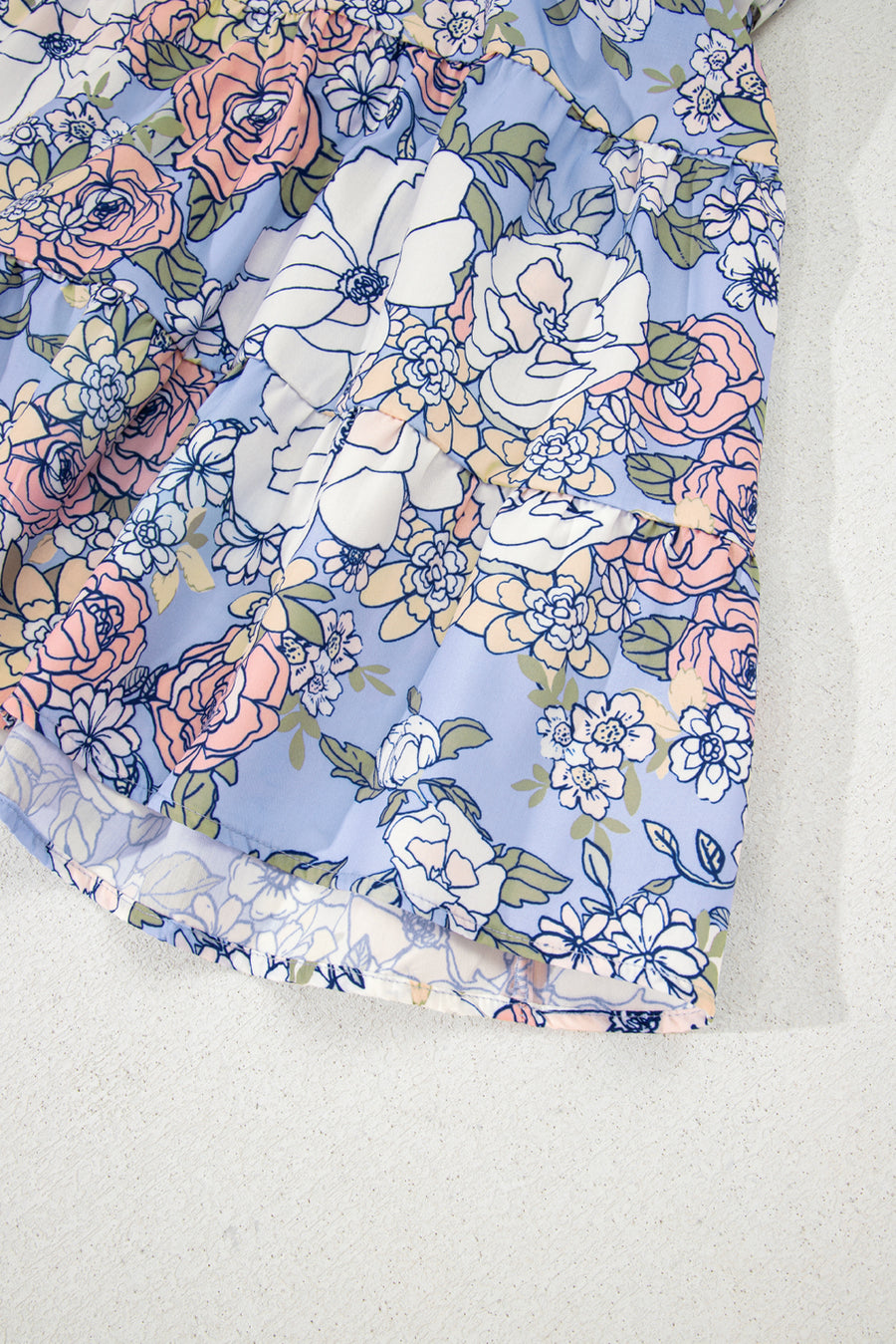 Sky Blue Floral Tiered Patchwork Spaghetti Strap Mini Dress