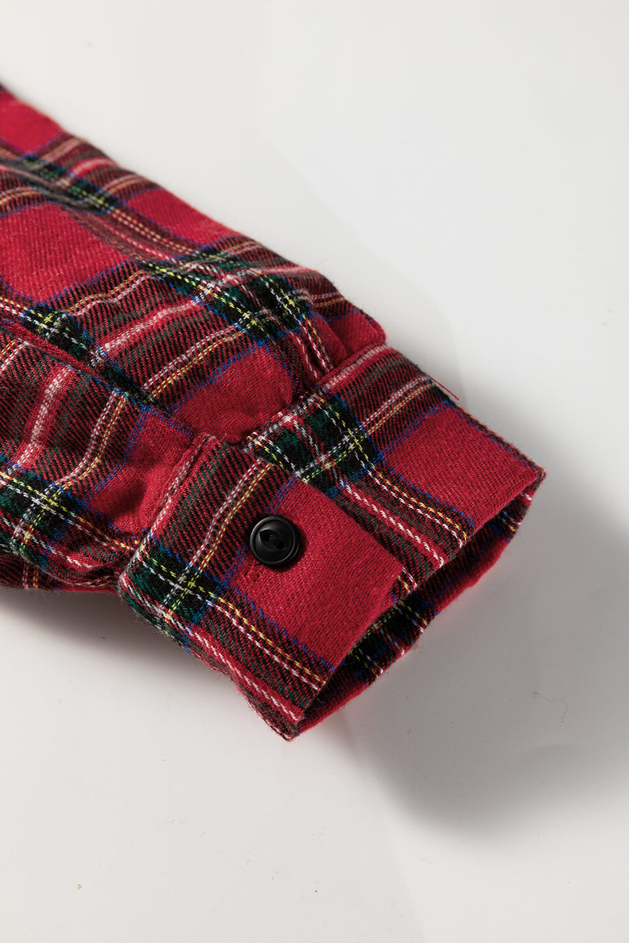 Red Plaid Shirt Collared Quarter Button-Up Ruffled Hem Long Sleeve Mini Dress
