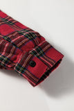 Red Plaid Shirt Collared Quarter Button-Up Ruffled Hem Long Sleeve Mini Dress
