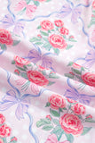 Bright Pink Bow Bouquets Collared Ruffled Short Sleeve Button-Up Blouse