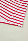 Plus Size Red Striped Scalloped Trim Crew Neck Short Sleeve T-Shirt