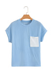 Twist Ribbed Color Block Pocket Crew Neck T-Shirt- 4 Colors