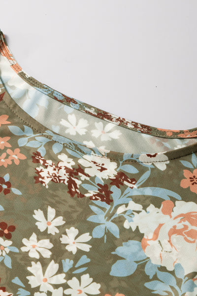 Orchid Petal Allover Floral Print Mesh Long Sleeve Top