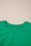 Green Ruffled Eyelet Sleeve Crew Neck Blouse