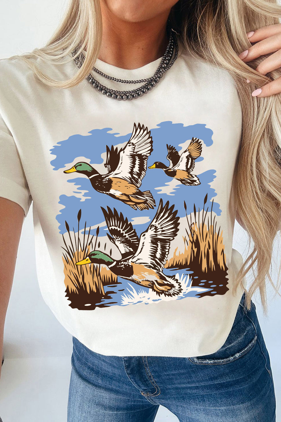 White Flying Ducks Graphic T-Shirt