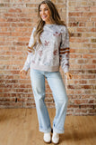 Gray Maple Leaf Camouflage Print Varsity Striped Sleeve Casual Sweatshirt