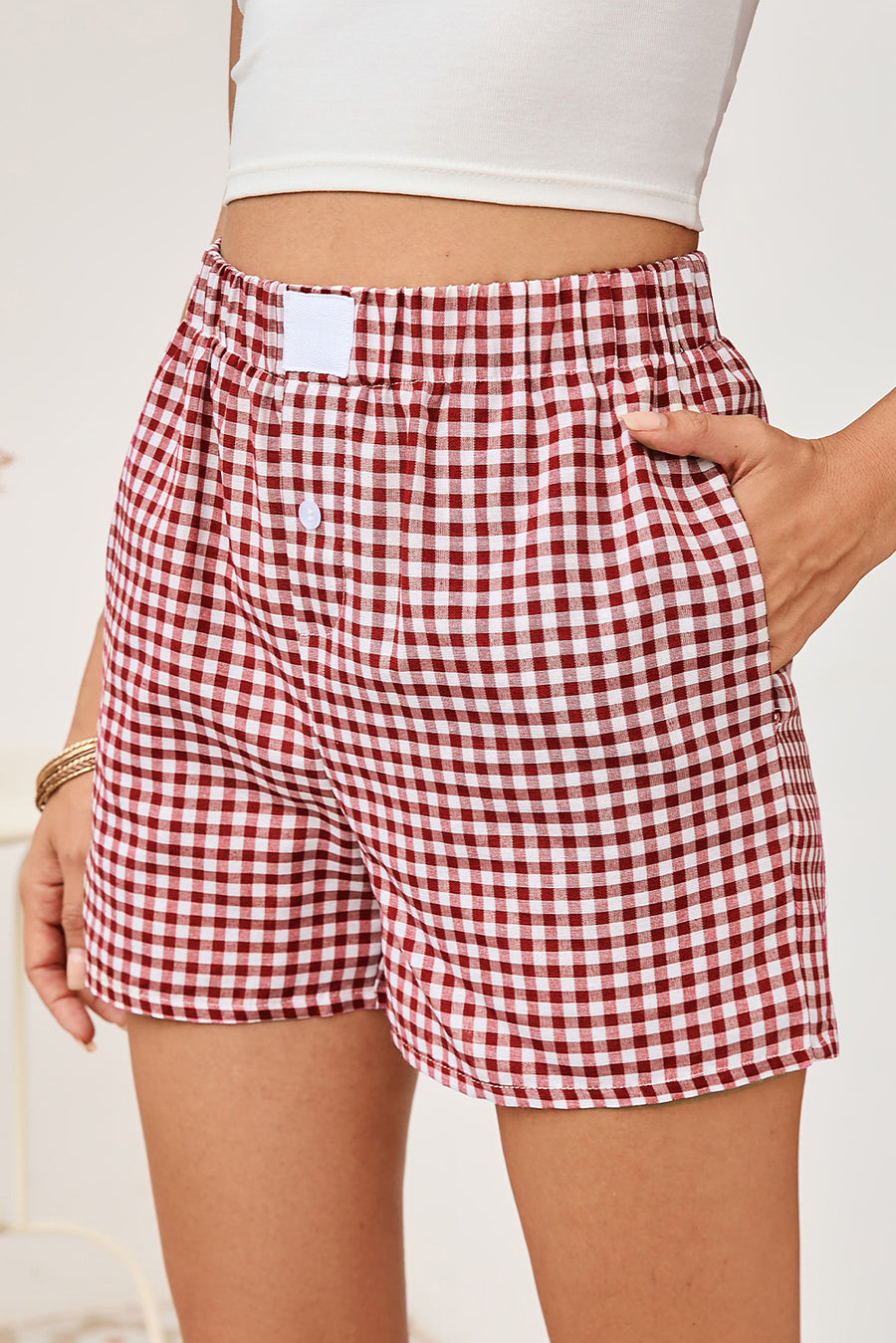 Gingham High-Waisted Loose Wide Leg Shorts- 2 Colors