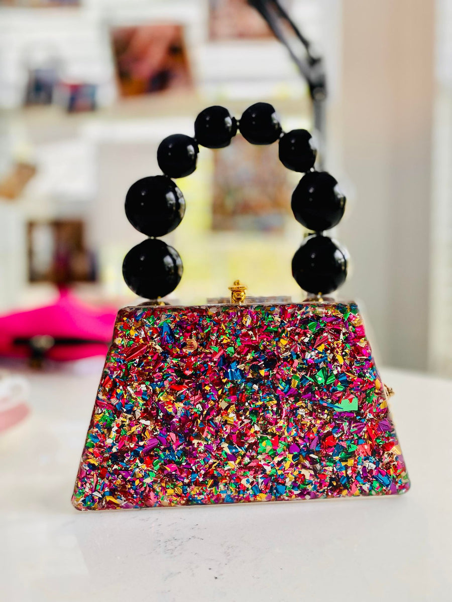 Confetti Acrylic Clutch with Beaded Handle