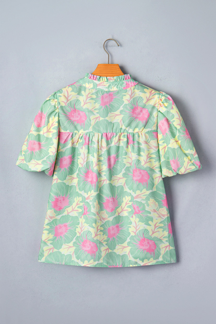 Short Bubble Sleeve Summer Floral Blouse A