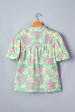 Short Bubble Sleeve Summer Floral Blouse A