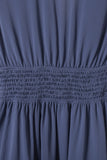 Slate Blue Deep V-Neck Tie Front Bow Layered Flare Mini Dress