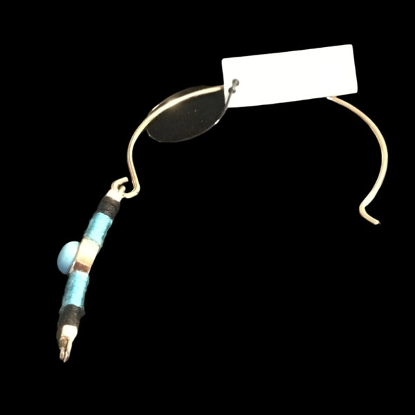 Gold Tone Bar & Stone Bangle Bracelet- Black & Turquoise