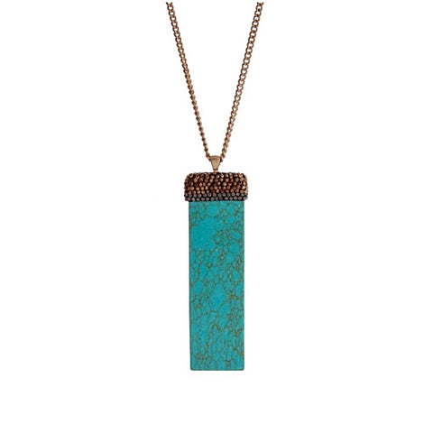 Gold Tone Natural Pendant Necklace with Accent Stones- Turquoise