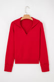 Red Ribbed Edge Sailor Collar V-Neck Loose Fit Sweater
