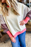Color Block Striped Patchwork Exposed Seams Side Slits Sweatshirt