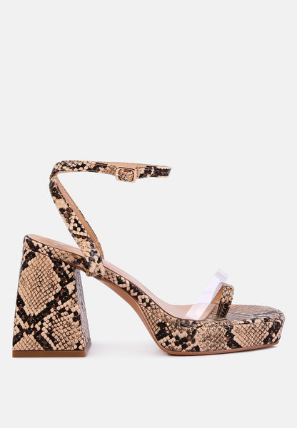 Such Flirt Snake Print Triangular Block Heel Sandals- 3 Colors