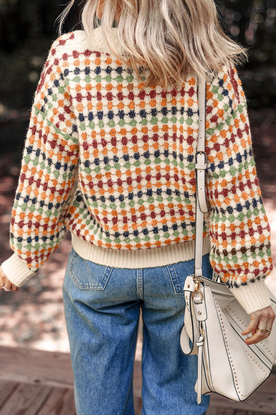 Ivory Multi Dotty Striped Knit Button-Up V-Neck Cardigan