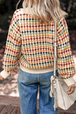 Ivory Multi Dotty Striped Knit Button-Up V-Neck Cardigan