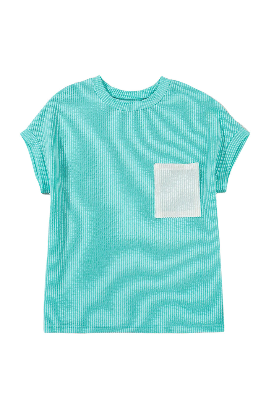 Twist Ribbed Color Block Pocket Crew Neck T-Shirt- 4 Colors