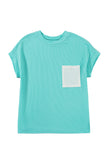 Twist Ribbed Color Block Pocket Crew Neck T-Shirt- 4 Colors