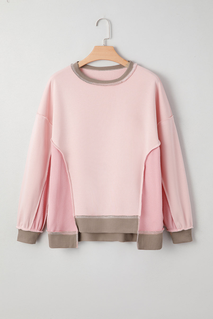 Color Block Waffle Knit Patchwork Oversized Sweatshirt- 3 Colors