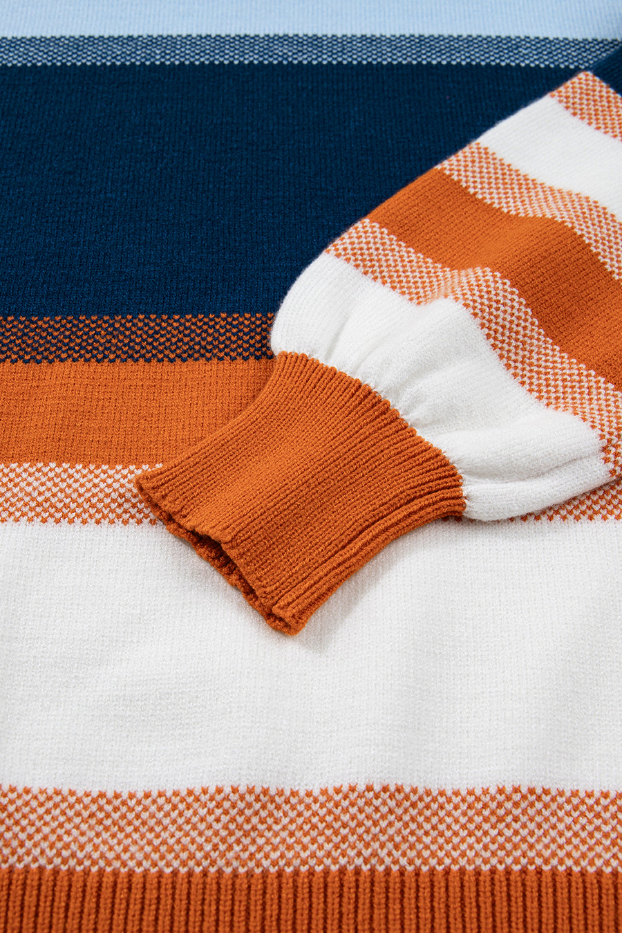 Blue Multi Color Block Crew Neck Tunic Sweater