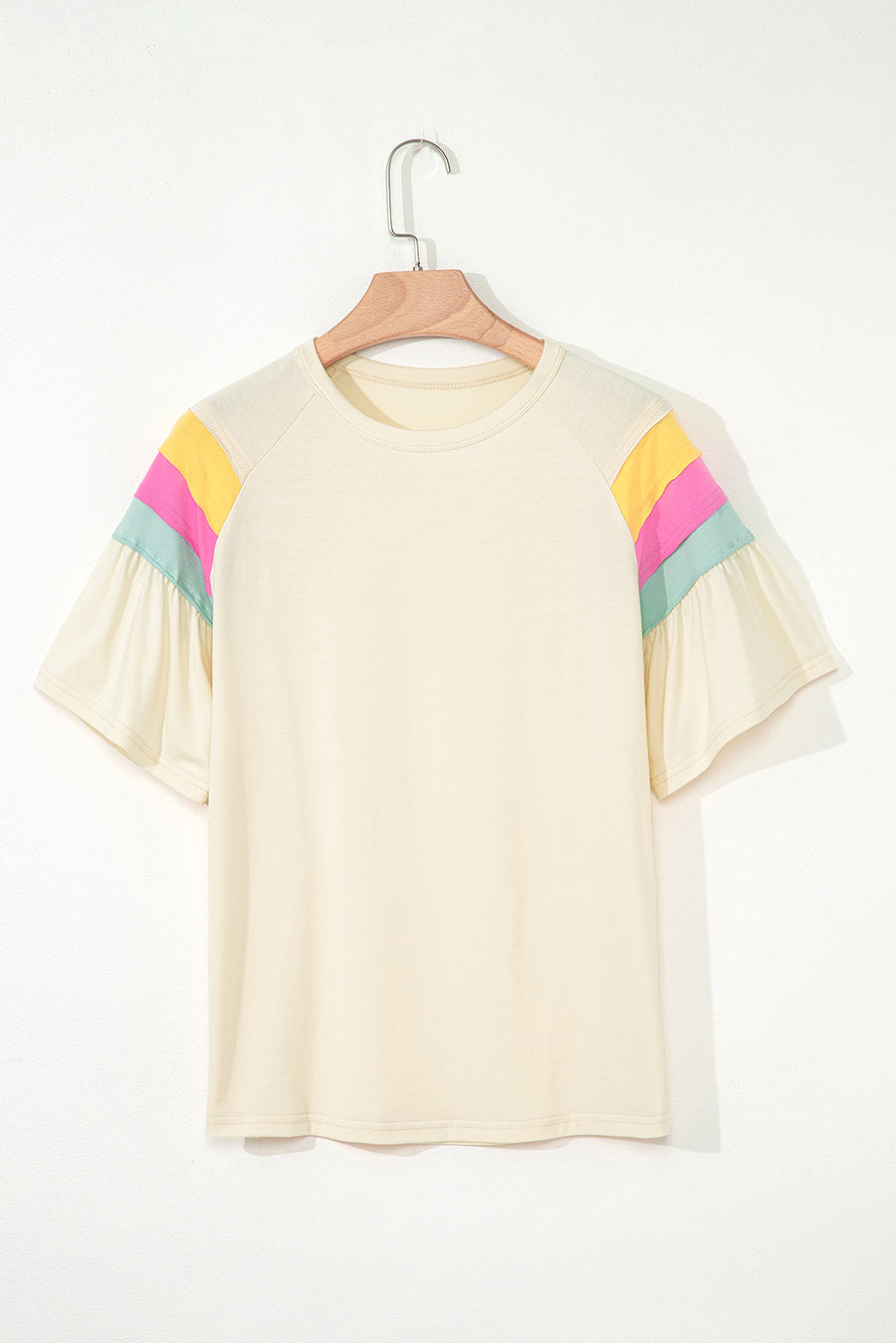 White Color Block Short Sleeve Crew Neck T-Shirt