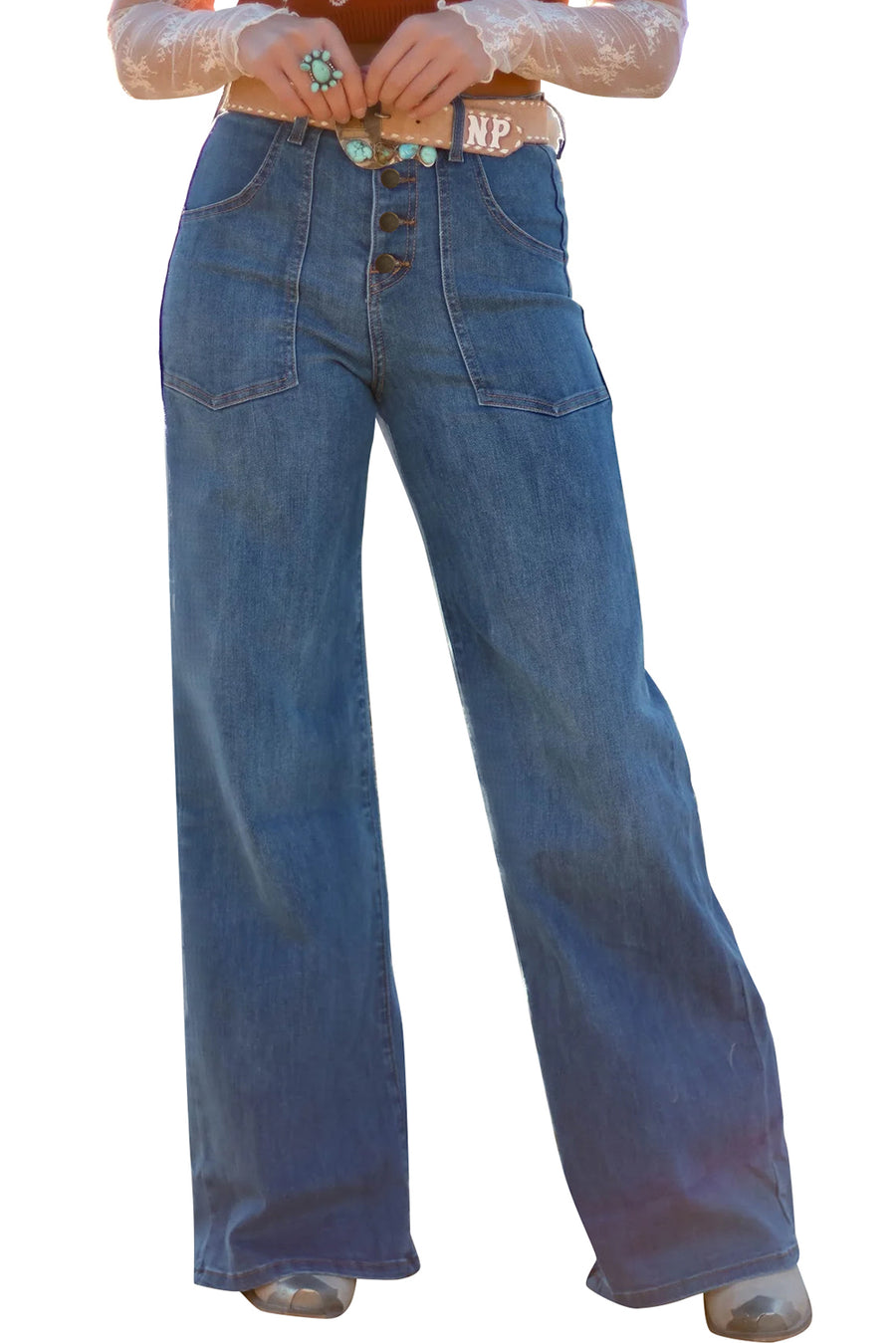 Ashleigh Blue Multi-Button High-Waist Wide Leg Jeans