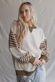 Color Block Patchwork Striped Sleeve Sweatshirt- 3 Colors