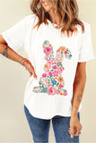 White Embroidered Look Floral Bunny Graphic T-Shirt
