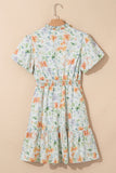 Orange Floral Print Smocked High Waist Puff Sleeve Mini Dress