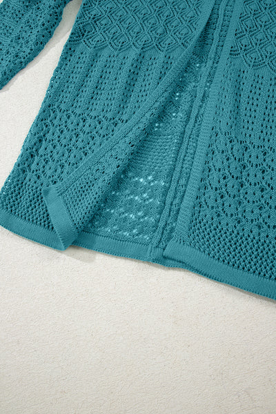 Redwood Burl Mix Pattern Hollow Knit Open Front Cardigan