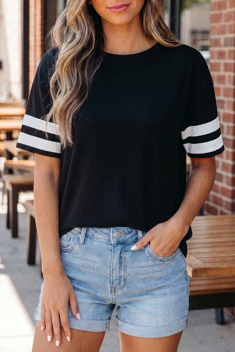 Varsity Striped Short Sleeve Crew Neck T-Shirt- 3 Colors