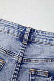 Acid Washed Pearl Studded Pocket Raw Hem Denim Shorts